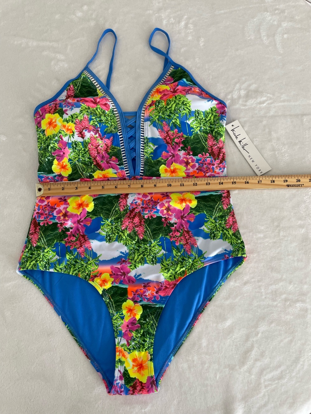 Nicole Miller New York Sz 12 Plunging Neckline One-Piece Swimsuit Hawaiian NWT - Picture 15 of 17
